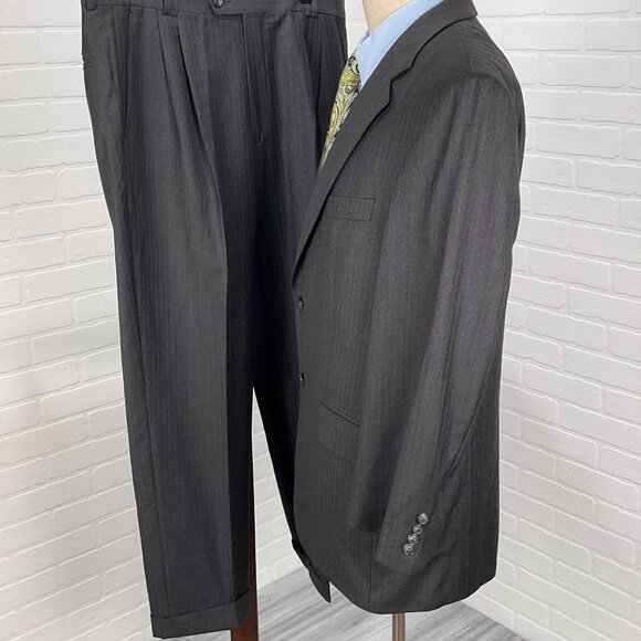 Baumler Suit Men 42 35Wx30L Dark Gray Herringbone Vitale Barberis Canonico Wool - Picture 3 of 16